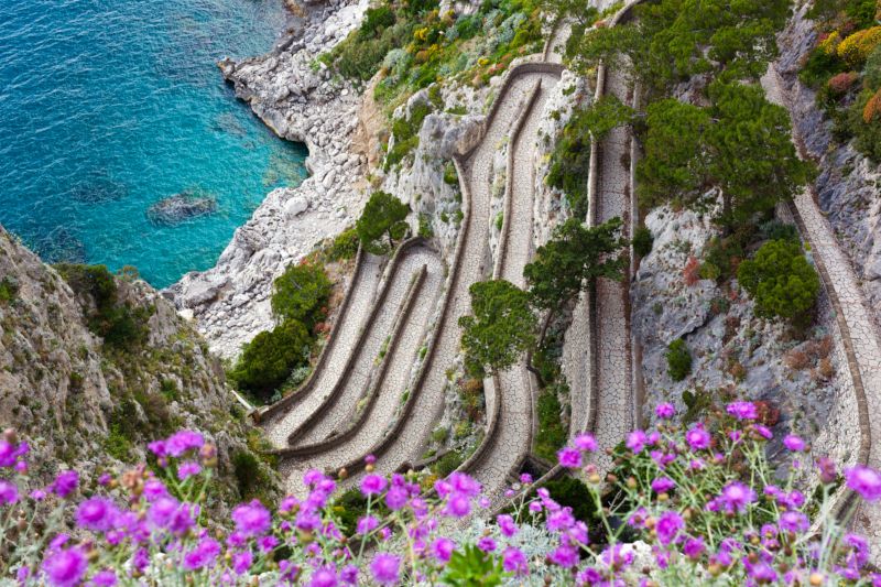 Capri island, famous road Via Krupp on the mountains.